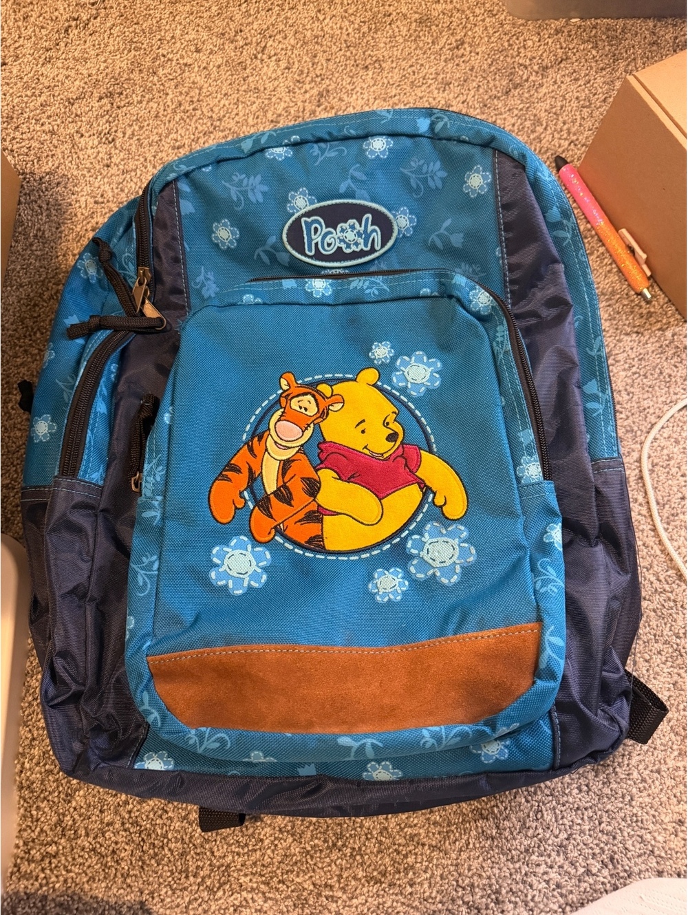 Vintage Disney Winnie the Pooh and Tigger Blue Backpack